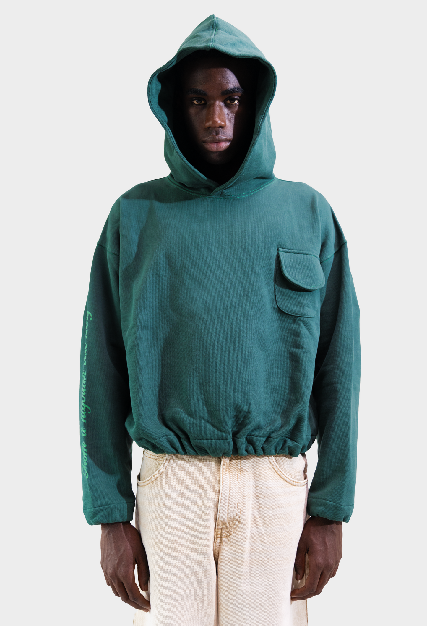 Cargo Pocket Crop Fit Hoodie - Green
