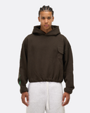 Cargo Pocket Crop Fit Hoodie - Brown